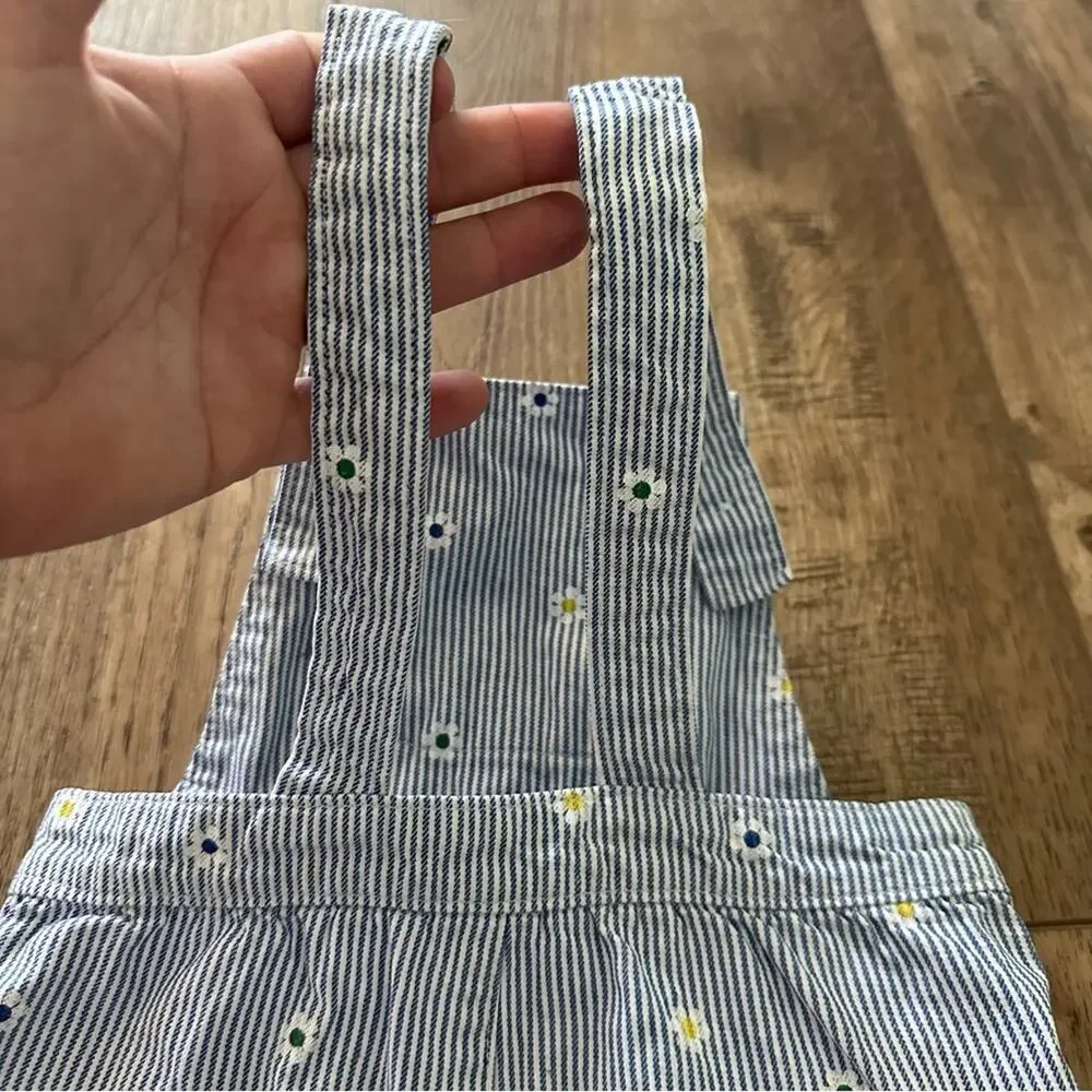 Carter’s Daisy Striped Overalls, Blue/White/Yellow, Shortalls, Infant, 9m